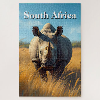 Retro Bushveld South African Rhino Jigsaw Puzzle