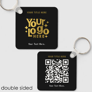 Retro Business Logo QR Code & Text Double Sided Key Ring