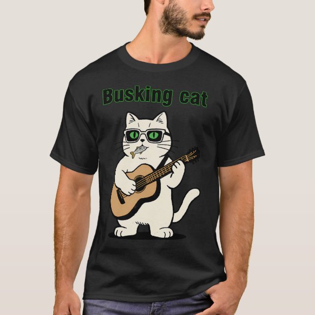 Retro Busking Cat T-Shirt (Front)
