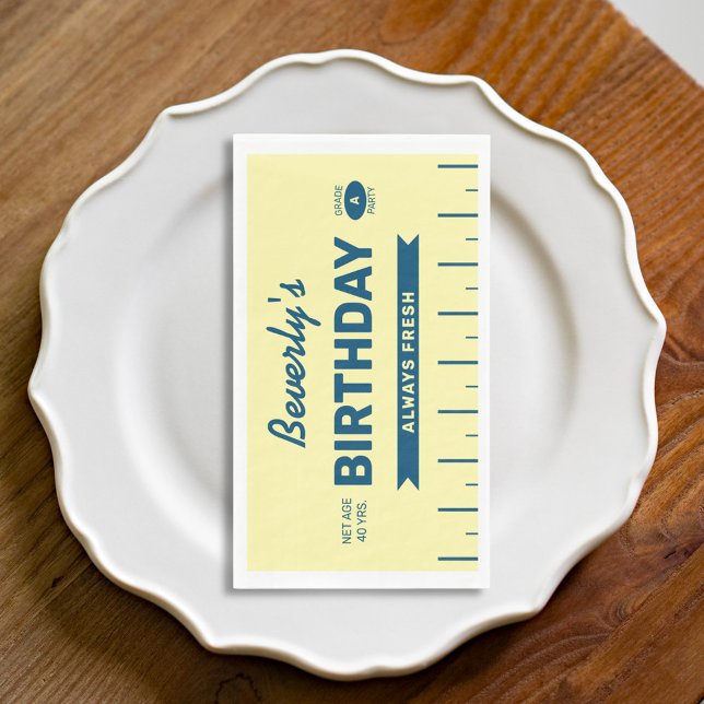 Retro Butter Stick Personalised Dinner Napkins (Personalized butter stick dinner napkins for your Grade A stick of butter birthday party)