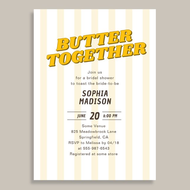 Retro Butter Together Yellow Bridal Shower Invitation (Creator Uploaded)