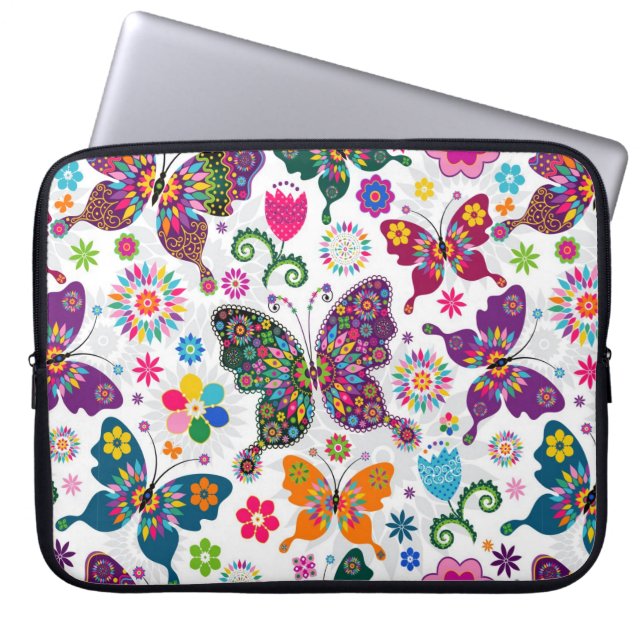 Retro Butterflies & Flowers Laptop Sleeve (Front)