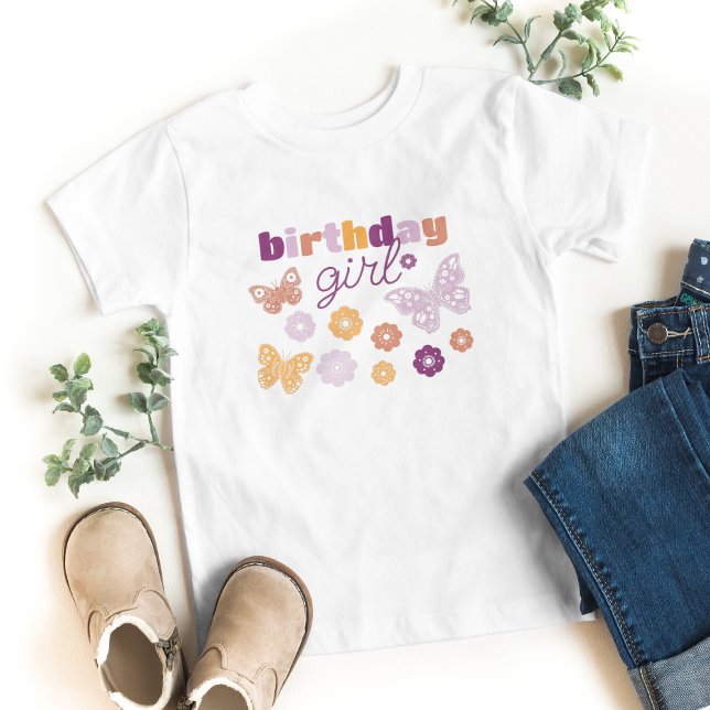 Retro Butterfly Birthday Girl Toddler T-Shirt (Butterfly "Birthday Girl" shirt.)