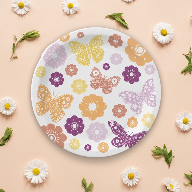 Retro Butterfly Birthday Party Paper Plate (Retro Butterfly Party Plates)