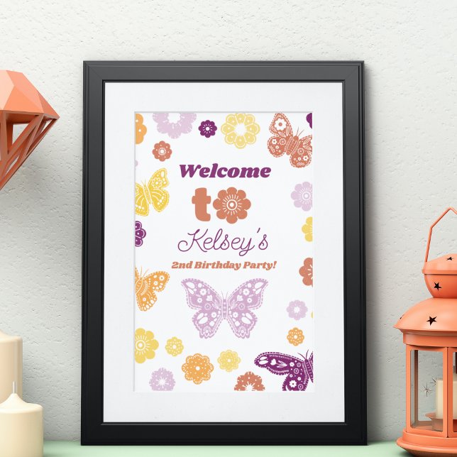 Retro Butterfly Birthday Welcome Printable Poster (Frameable Butterfly Birthday Welcome Sign)