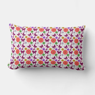 Retro butterfly Floral Pattern Colorul Folk Art Lumbar Cushion