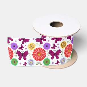 Retro butterfly Floral Pattern Colorul Folk Art Satin Ribbon