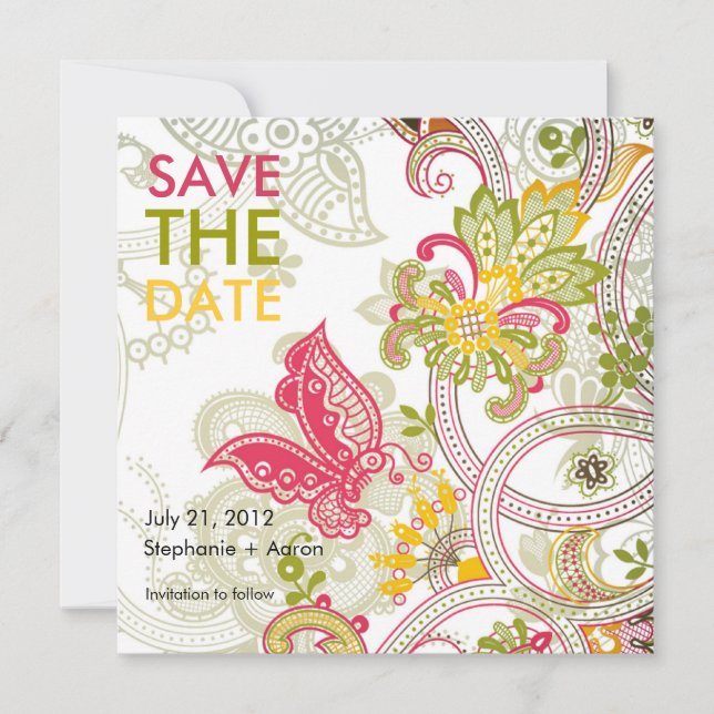 Retro Butterfly Floral Save The Date (Front)