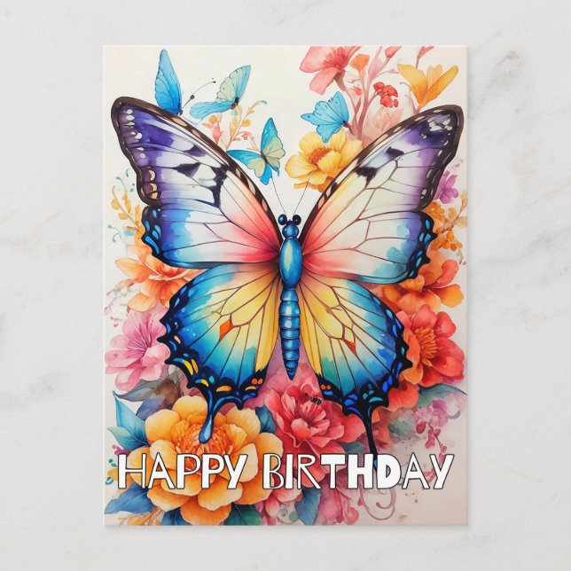 Retro Butterfly & Flower Illustration Collage Postcard (Front)