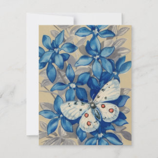 retro, butterfly on blue flowers background