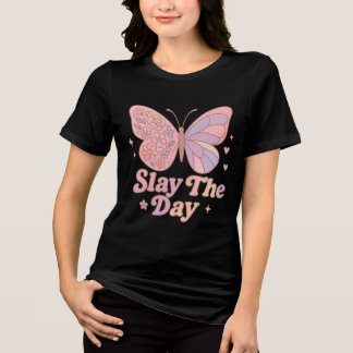 Retro Butterfly “Slay The Day” Art Tri-Blend Shirt