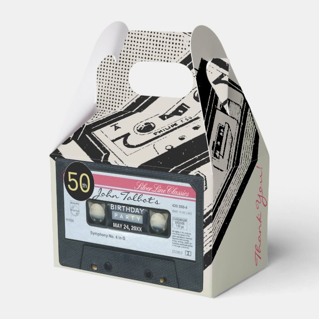 Retro C Audiotape 50th Birthday Thank You GFB Favour Box (Front Side)