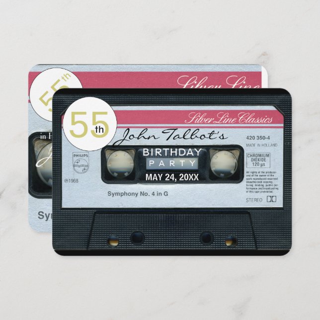Retro C Audiotape 55th birthday Party Invitation (Front/Back)