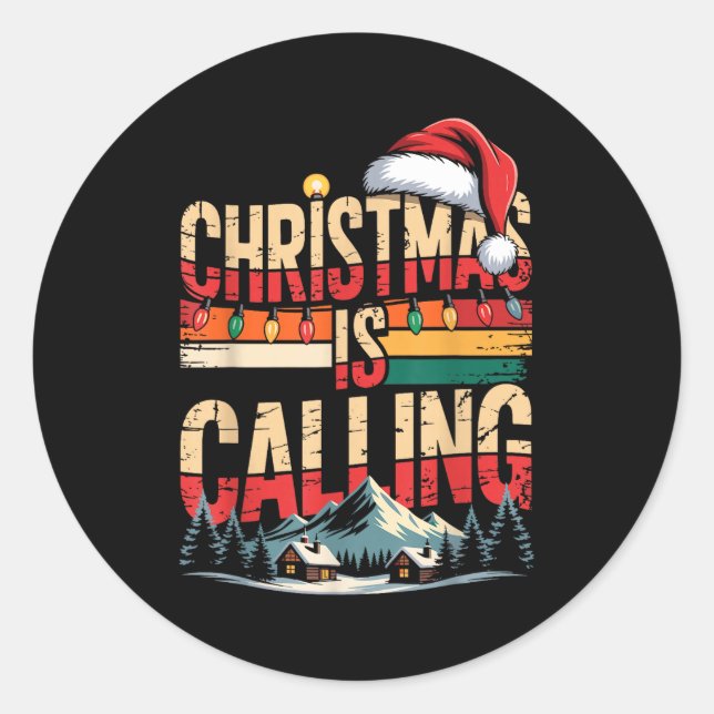 Retro Cabin Snowy Christmas Calling Lights Holiday Classic Round Sticker (Front)