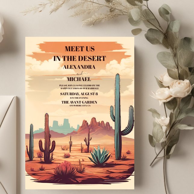 Retro Cactus Desert Landscape Wedding Invitation (Creator Uploaded)