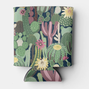 Retro Cactus Design: Seamless Fabric Texture Can Cooler