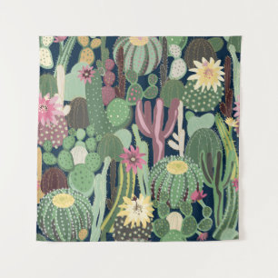 Retro Cactus Design: Seamless Fabric Texture Tapestry