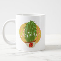 Retro Cactus Doodle Name Giant Coffee Mug