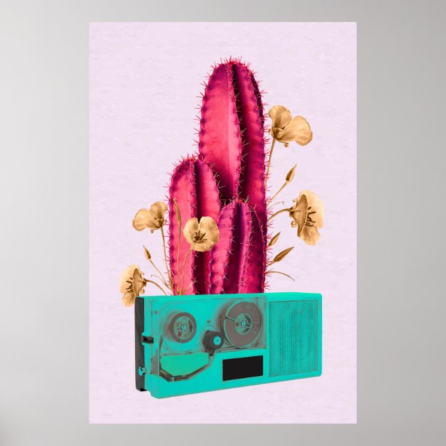  Rétro Cactus Néon Poster (Front)
