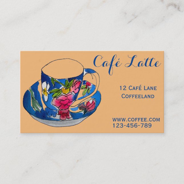 Retro cafe coffee shop designer tea cup business card (Front)