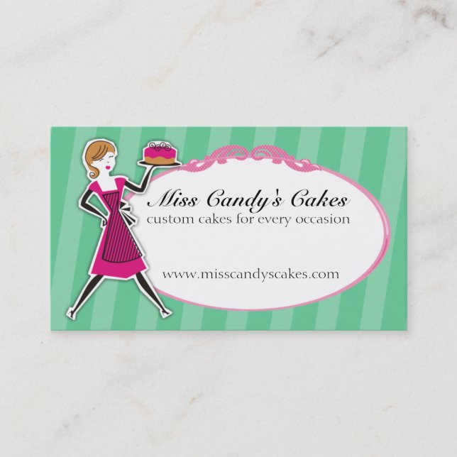 retro cake baking girl carrying bakery dessert business card (Front)