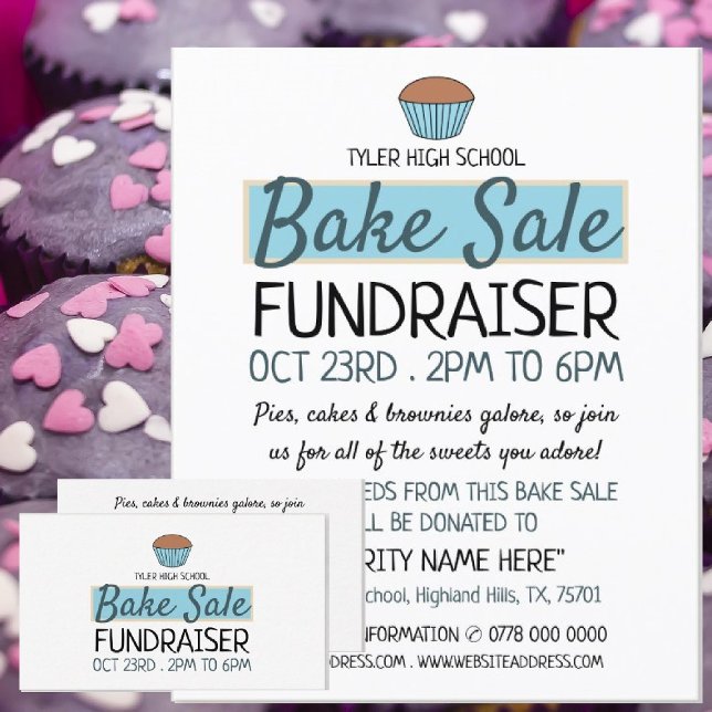 Retro Cake Design, Charity Bake Sale Event Advert Flyer (Creator Uploaded)