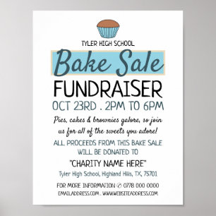 Retro Cake Design, Charity Bake Sale Event Advert Poster
