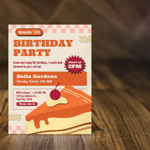 Retro Cake Kids Birthday Party Invitation