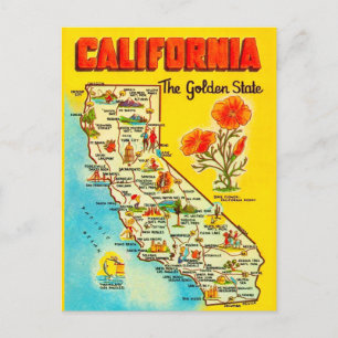 Retro Calfornia State Map  Postcard