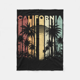 Retro Cali Summer Vacation Surfing Palm Trees Cali Fleece Blanket