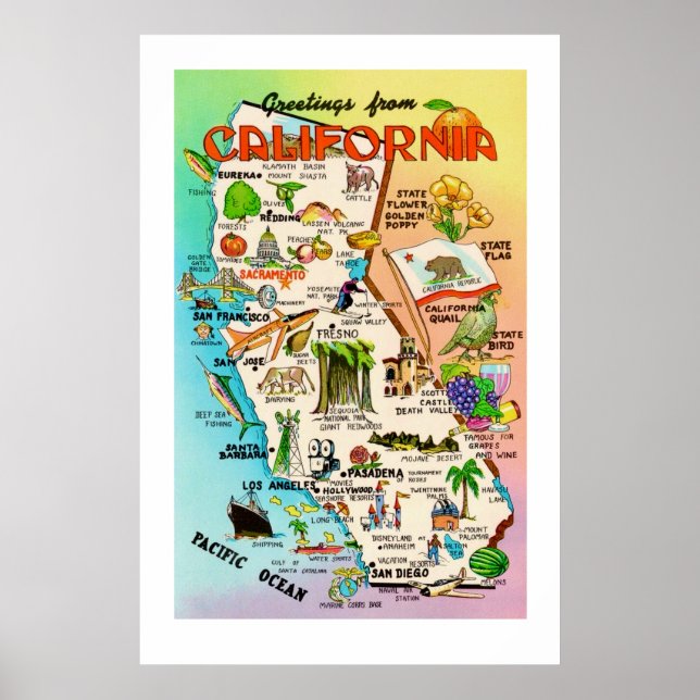 Retro California Map 24x36 Print (Front)