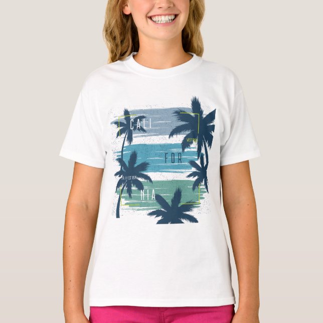Retro California Palm Tree– Beach Sunset Aesthetic T-Shirt (Front)