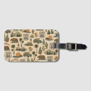 Retro California Route 66 Adventure Style Luggage Tag