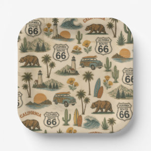 Retro California Route 66 Party Plates