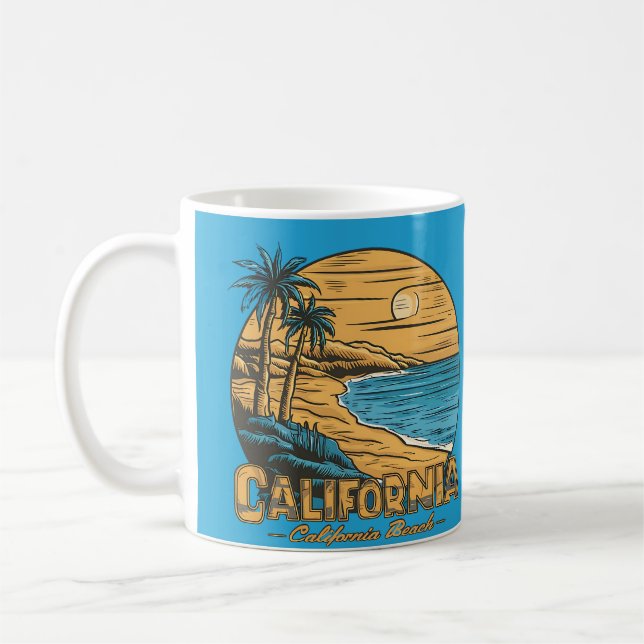 Retro California Sunset Beach Scene Coffee Mug (Left)