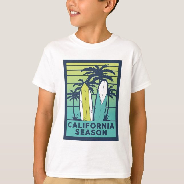 Retro California Surfboards Art – Summer Coastline T-Shirt (Front)