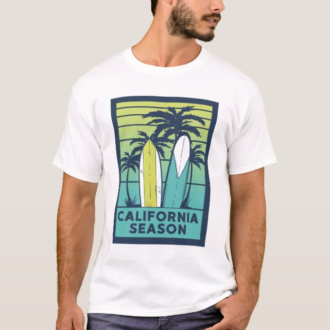 Retro California Surfboards Art – Summer Coastline T-Shirt (Front)