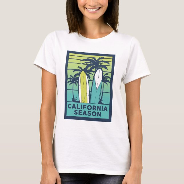 Retro California Surfboards Art – Summer Coastline T-Shirt (Front)
