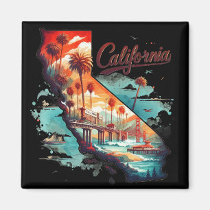 Retro California USA Map Travel Souvenir Magnet