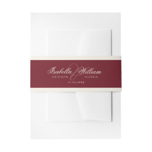 Retro Calligraphy Deep Red Classic Wedding Invitation Belly Band