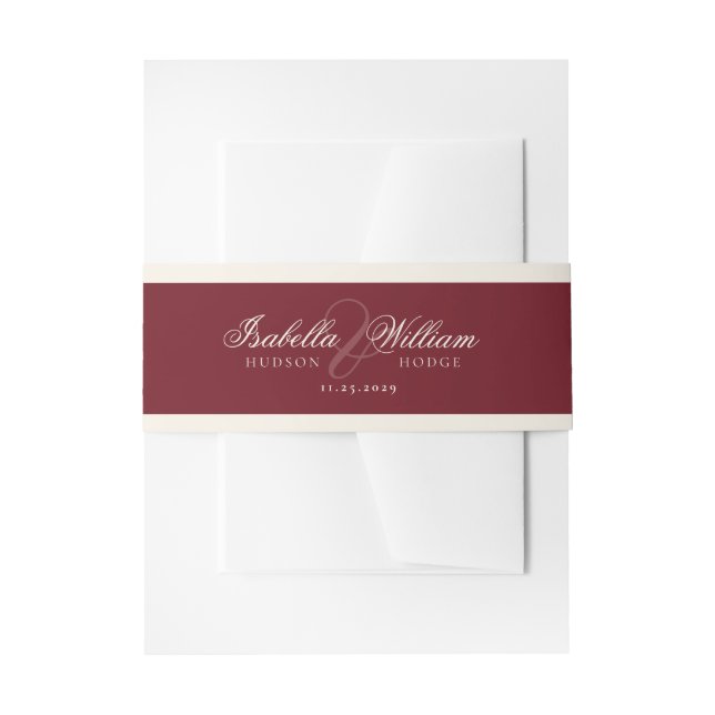 Retro Calligraphy Deep Red Classic Wedding Invitation Belly Band (Front Example)