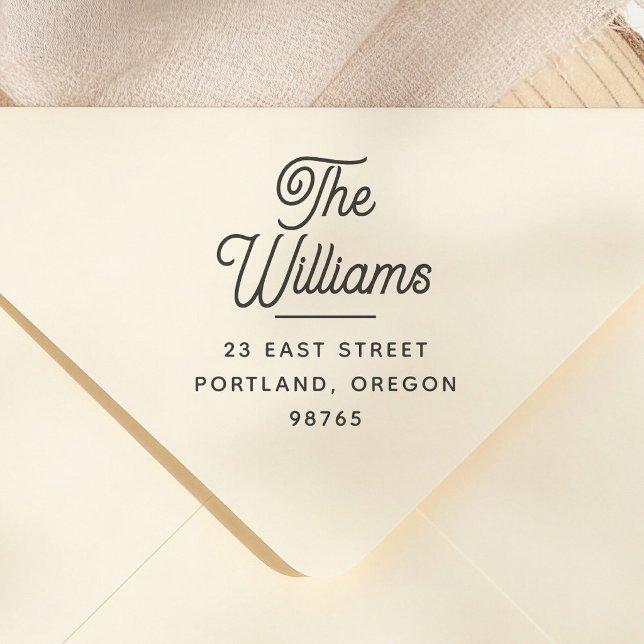 Retro Calligraphy Modern Family Return Address Rubber Stamp (Creator Uploaded)