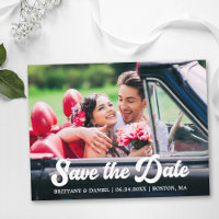Retro Calligraphy Script Photo Save The Date 