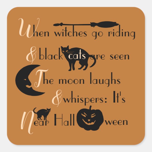 Retro Calligraphy Traditional Halloween Poem Square Sticker (Front)