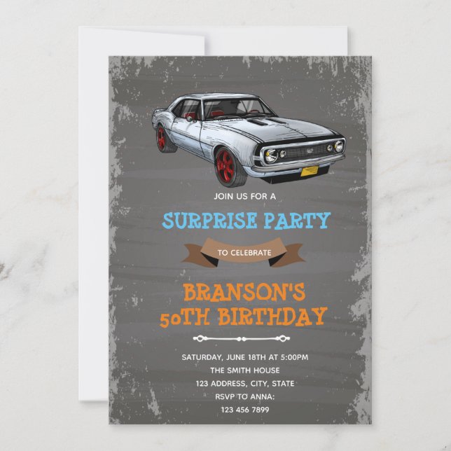 Retro camaro car birthday invitation (Front)