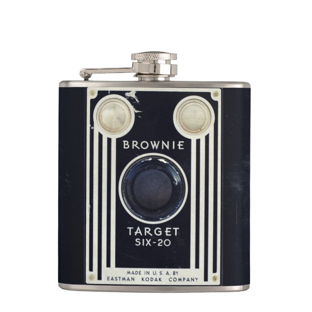 Retro camera brownie target. hip flask (Front)