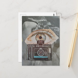Retro Camera Eyeball and Snake surreal collage art Postcard