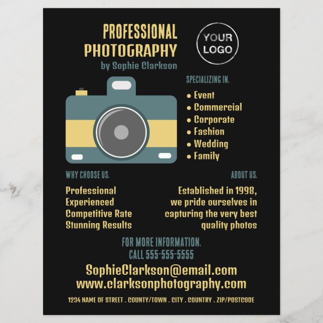 Retro Camera Icon, Photographer, Photography Hire Flyer (Front)