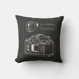 Retro Camera Line Art with Film Strip Cushion