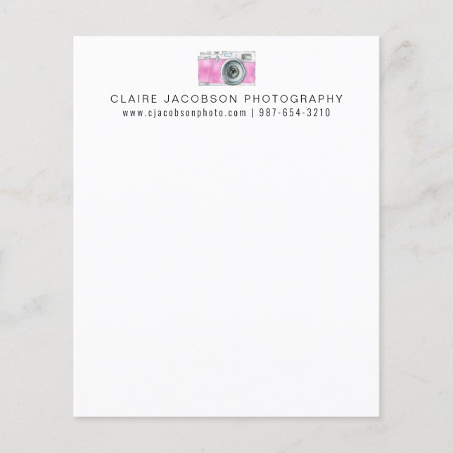 Retro Camera Logo Pink Custom Business Stationery (Front)